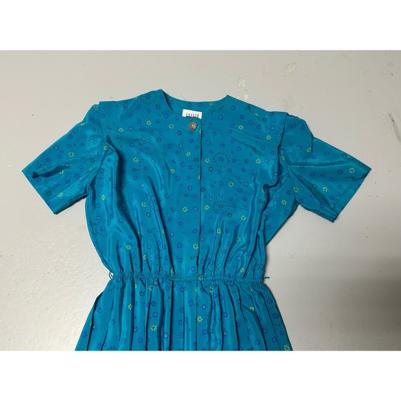Leslie Fay Ikat Pleated Belt Dress Vintage Women’s Size 10 Short Sleeve Buttons - Picture 3 of 7